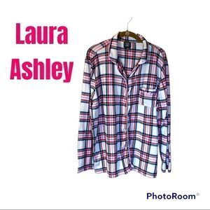 Laura Ashley Pink & Blue Plaid Long Sleeve PJ Top (XL)